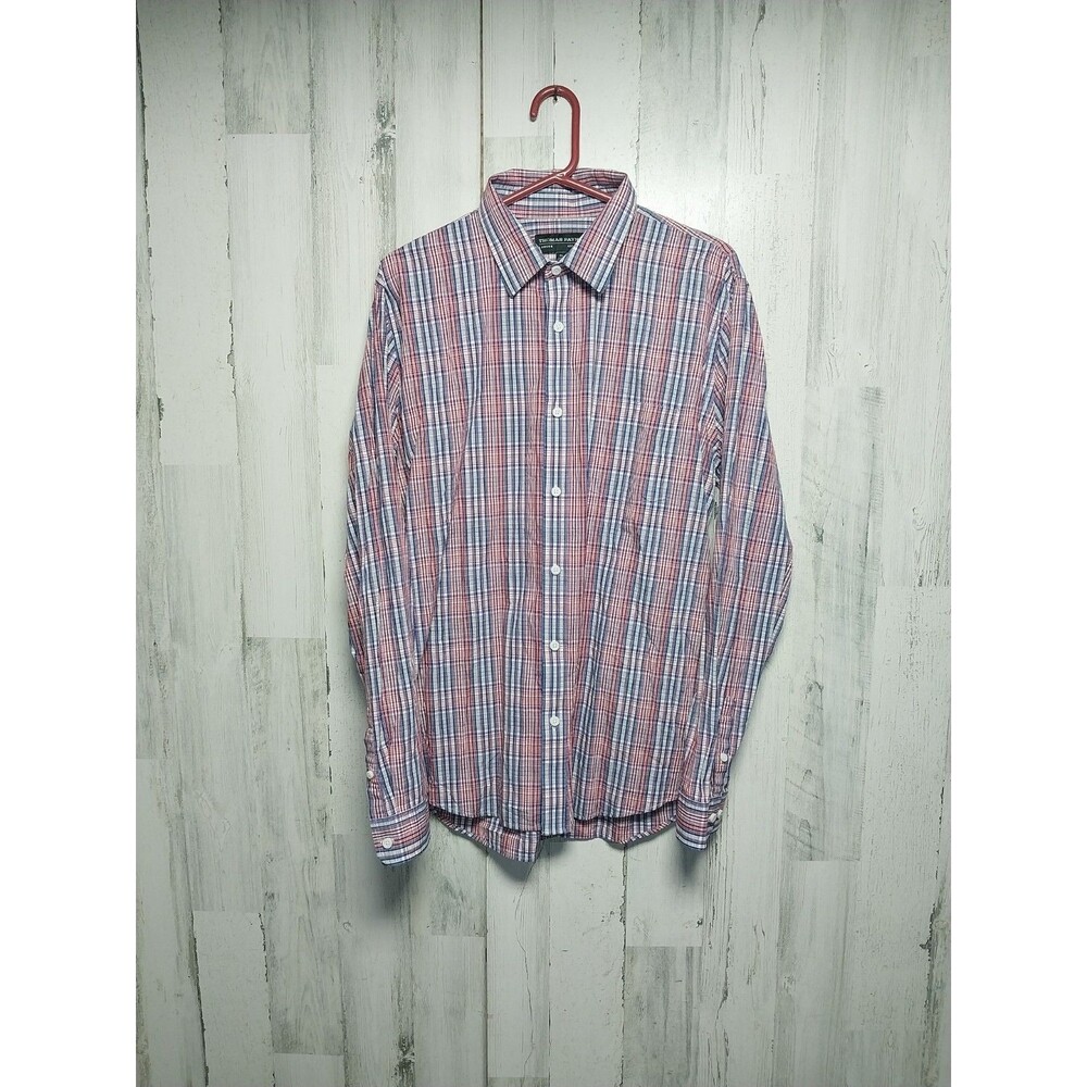 Thomas Payne Shirt Men's XL Red Blue Plaid Casual Office Preppy Americana